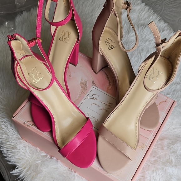 NWT SET DE 2 PARES New York & Company Pink and Tan Heels with Ankle Strap - Picture 1 of 8